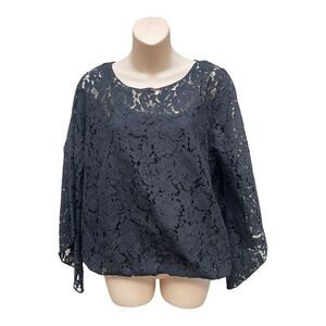NWT Alfani Lace Blouse Bubble Hem Bell Sleeve Size M Elegant Feminine Romantic